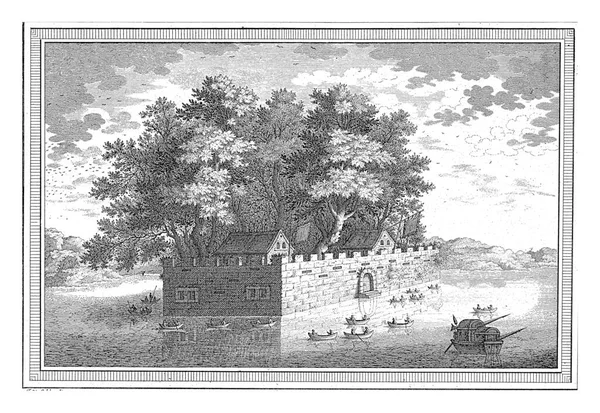 Вид Каменную Крепость Кантоне Окруженную Водой Внутри Крепости Находятся Два — стоковое фото