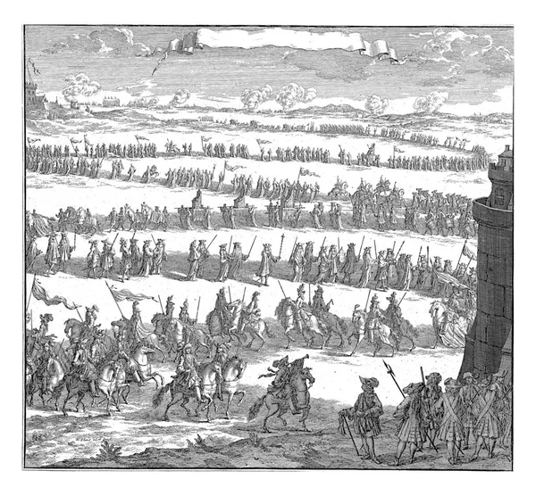 Prozession Mit Reitern Und Kardinälen Elandt 1700 1705 Eine Schlängelnde — Stockfoto