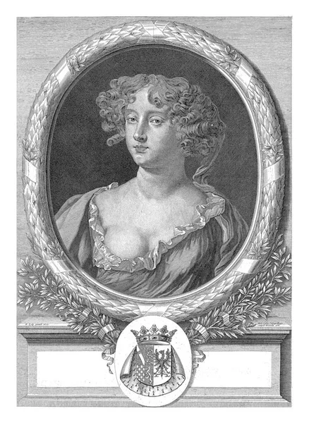 1681年のピーター の後のノーフォーク公リチャード コリンのジェーン ビッカートン 公爵夫人の肖像ヘンリー ハワードの2番目の妻の胸像 月桂樹の葉の楕円形のフレームで — ストック写真