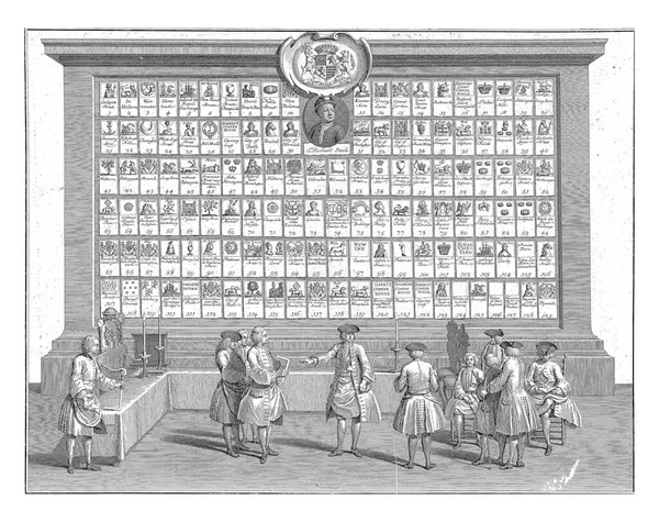 弗赖马松的会议室 雅各布 弗尔克马 路易斯 法布里提斯 杜堡之后 1738年 弗赖马松的房间 主人在中间 有正方形和罗盘 — 图库照片