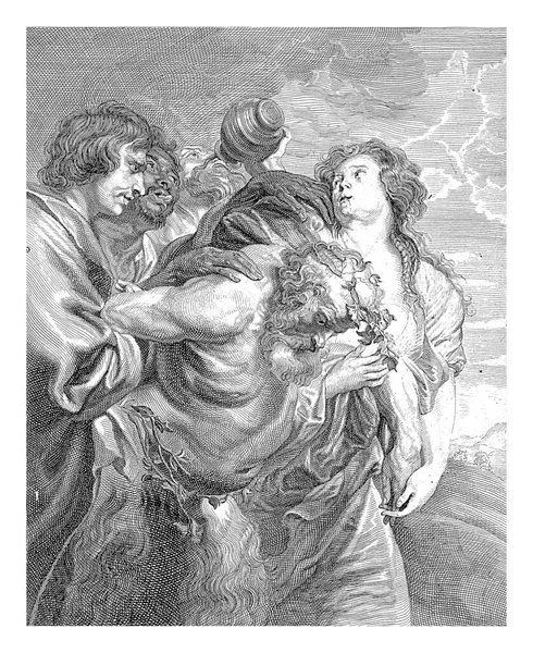 酒に酔ったシレノスはバッカンテスに支持されている シレノスは頭にブドウの葉のリースを持っている — ストック写真