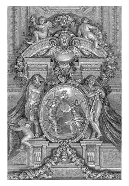 フランスの支援を受けた共和国と第二次英蘭戦争中のマンスター司教との間の闘争の寓意的な表現を持つメダリオン 1665 — ストック写真