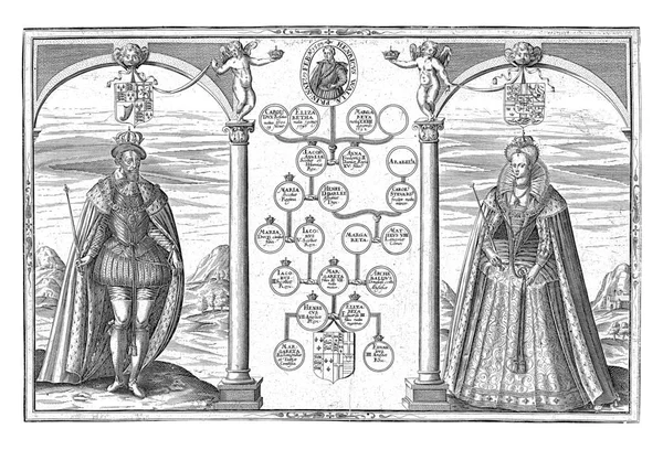 Портреты Якова Короля Англии Супруги Анны Датской Стоящей Обе Стороны — стоковое фото