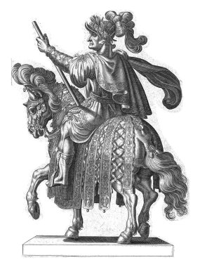 İmparator Titus at sırtında, komuta personeli kalçasında dinlenirken arkadan görülüyor..