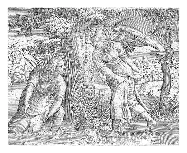Tobias Pulls Fish Tigris River Archangel Raphael Instructs Him Cut — Stock Photo, Image