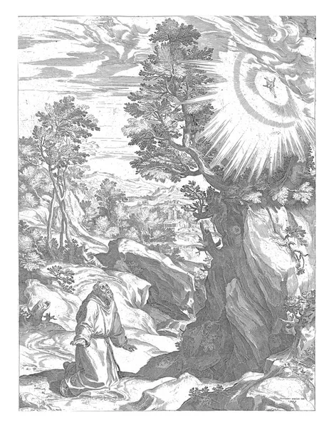 Monte Alverna Franciszek Wizję Serafina Sześcioma Skrzydłami Franciszek Ubrany Proste — Zdjęcie stockowe