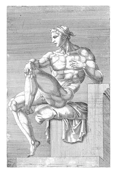 Meztelen Fiatalember Baloldalt Profilból Egy Ujjlenyomatos Sorozatból Michelangelo Aktjaival Sixtusi — Stock Fotó