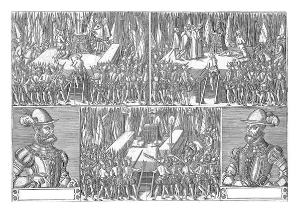 永禄11年 1568年 6月5日のエグモントとホーンの斬首事件5場でのエグモントとホーンの伯爵の斬首事件 — ストック写真