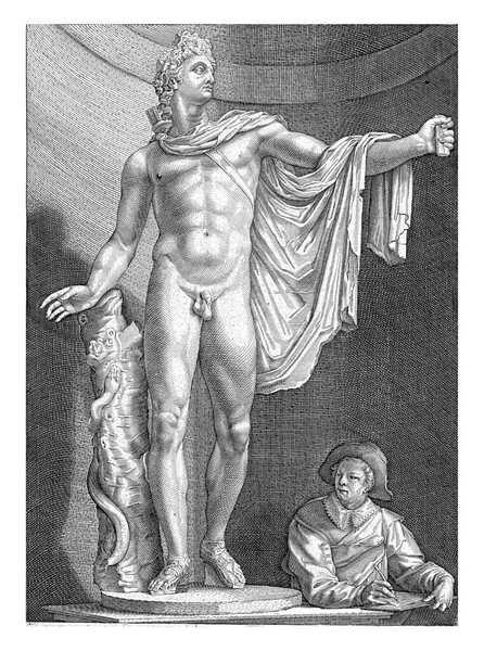 Статуя Аполлона Поддерживаемая Пнем Змеей Ползающей Вверх Статуя Известна Аполлон — стоковое фото