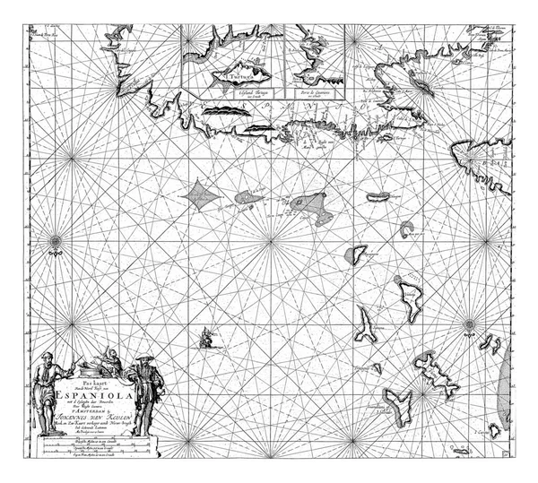 Mapa Północnego Wybrzeża Wyspy Hispaniola Dwiema Kartami Wejściowymi Wygrawerowanymi Stylu — Zdjęcie stockowe