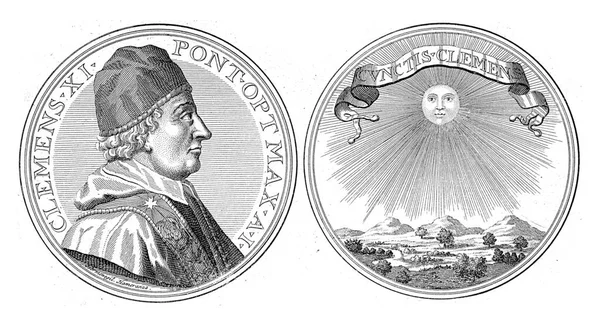 메달의 앞뒤로 클레멘트 초상화 오른쪽 빛나는 Cunctis Clemens — 스톡 사진