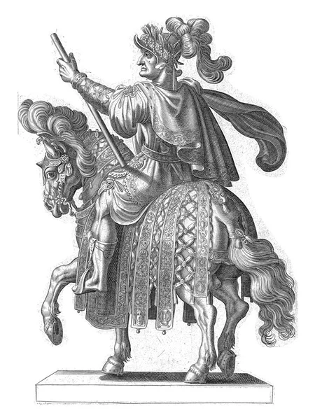 背中から見える馬に乗っていたティトゥス帝は指揮官と共に太ももの上に眠っていた — ストック写真