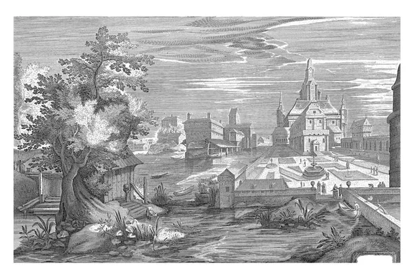 城のある風景 ヘンドリック ホンディウス ペトルス ステファヌスの後 Mongrammist Scm 17世紀 1601の後前景と城の水の風景 — ストック写真
