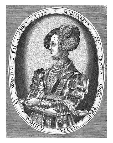 마르가레타 레이존 Margaretha Leijonhufvud 스웨덴의 라틴어 모서리 글자가 왼쪽으로 절반의 — 스톡 사진