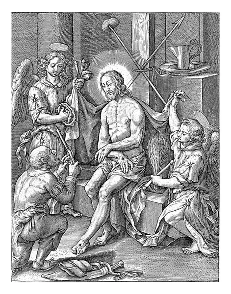 Kederli Bir Adam Olarak Melekler Eşliğinde Hieronymus Wierix 1563 1619 — Stok fotoğraf