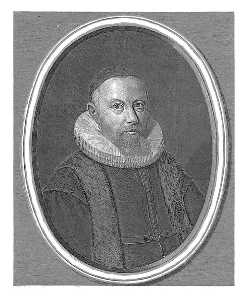 约翰内斯 克罗彭堡的椭圆形肖像 在拉丁文诗句下的空白处 作者是Antonius Aemilius — 图库照片