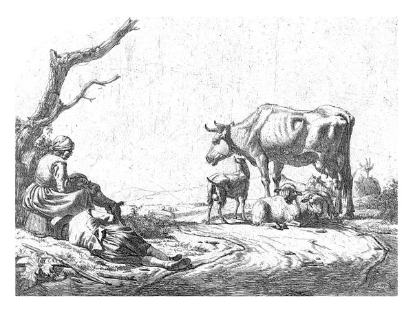 Shepherd Och Shepherdess Med Nötkreatur Adriaen Van Velde 1653 — Stockfoto