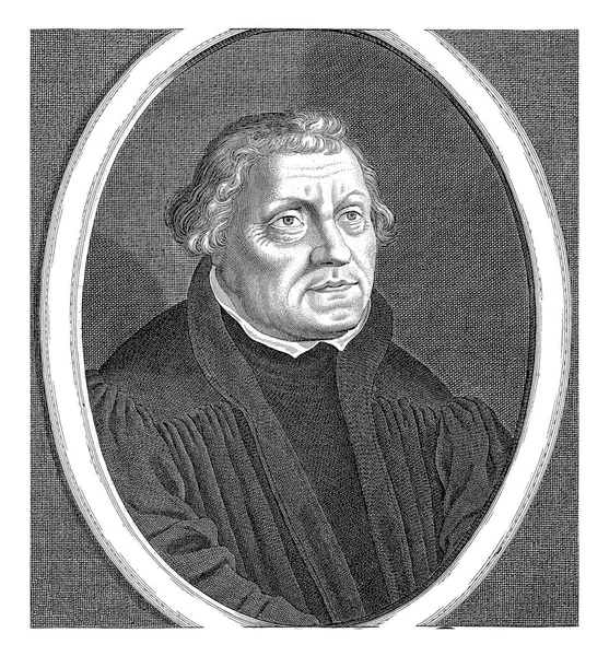 神学家马丁 面朝左 椭圆形 边缘刻有字母 肖像画下面是C Victor的荷兰诗 — 图库照片