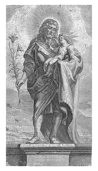 Святой Иосиф Младенцем Христом Лилией Бранч После Теодора Ван Тулдена — стоковое фото