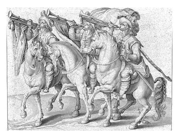 Drei Männer Pferd Seite Seite Die Nach Links Reiten Jeder — Stockfoto