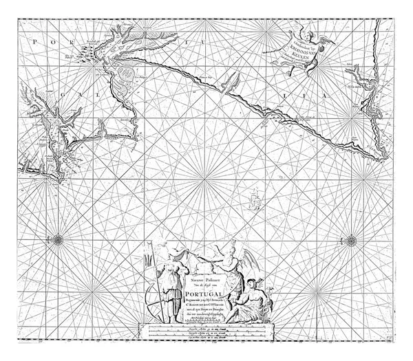 Sea chart of part of the coast of Portugal, Jan Luyken, 1681 - 1803 Sea chart of part of the coast of Portugal from Cape St. Vincent to the mouth of the Tagus, with two compass roses.
