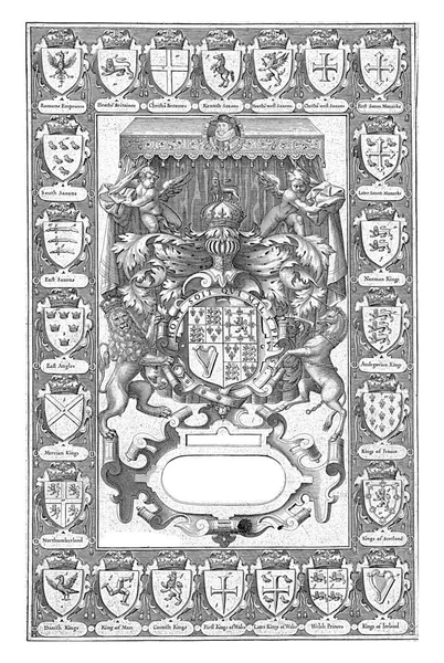 Герб Англії Великою Кількістю Зброї Краю Нижній Частині Герба Картуші — стокове фото