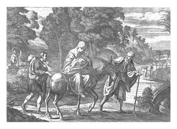 이집트 성모송이다 마리아는 예수의 아이를 고당나귀를 다닌다 당나귀를 데리고 있어요 — 스톡 사진