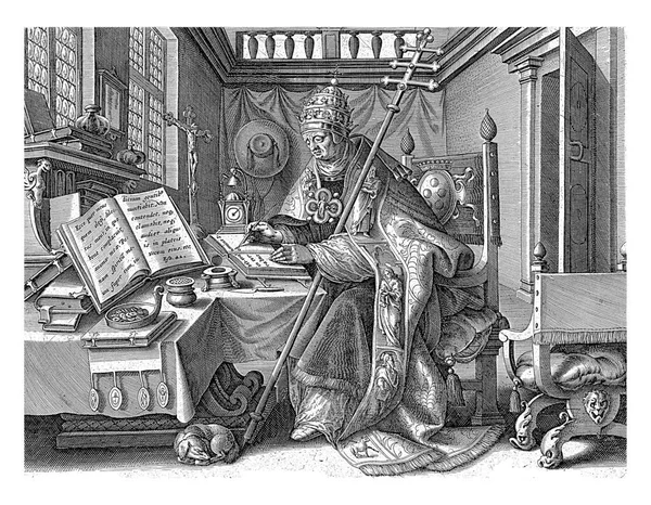 Kyrkofader Gregorius Den Store Antonie Wierix Efter Maerten Vos 1585 — Stockfoto