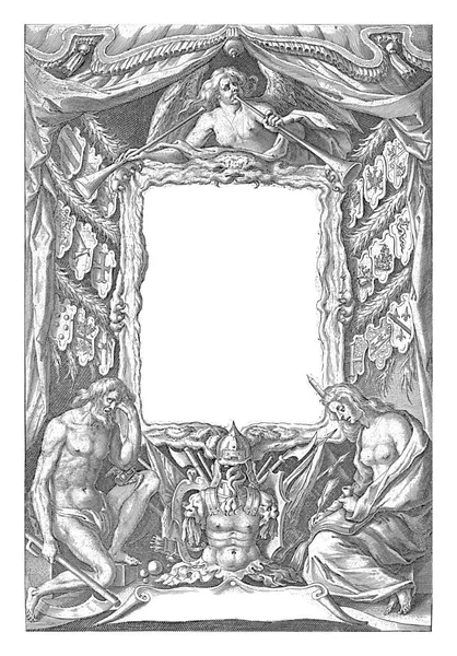 Kartouche Titulem Alegorickými Figurami Otec Čas Historie Willem Jacobsz Delff — Stock fotografie