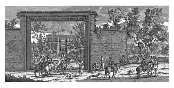 1698 스미르나에서 네덜란드 상인들의 사냥터에 전망이 서머나에서 산장을 물색하였다 앞쪽에 — 스톡 사진