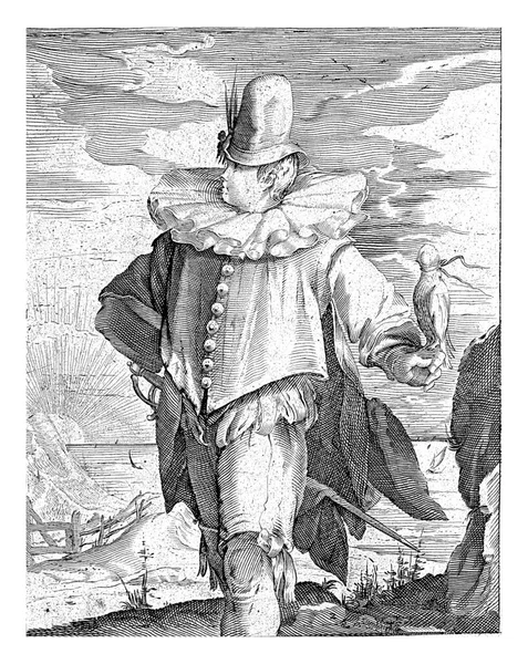 왼손에는 사냥용 매사냥꾼 남자는 공기의 요소를 상징한다 품위있는 태도를 가지고 — 스톡 사진