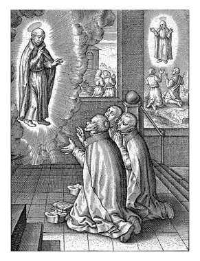 Appearance of Ignatius of Loyola to three Jesuits, Hieronymus Wierix, after 1613 - 1619 After his death, Ignatius of Loyola appears to three Jesuits in a church. clipart
