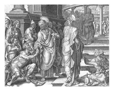 Peter ve John tapınağa girmek istiyorlar ve felçli bir dilenci tarafından kapıda durduruluyorlar. Peter dilencinin elini tutar ve ayağa kalkmasına yardım eder. Dilenci hemen tekrar yürüyebilir..