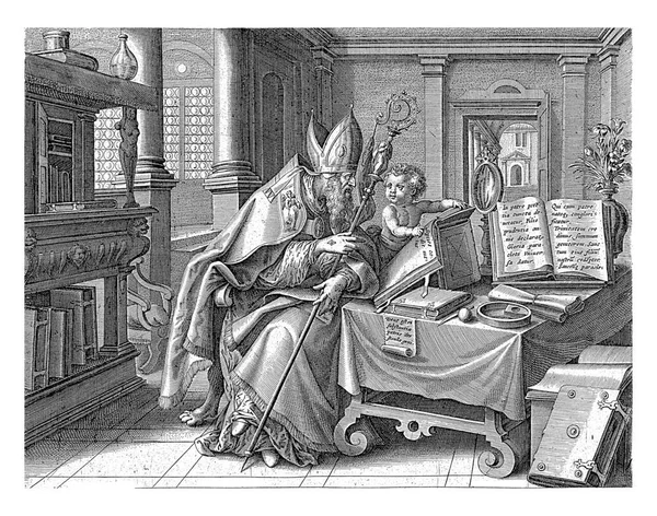 Kirkko Isä Augustine Hippo Antonie Wierix Jälkeen Maerten Vos 1585 — kuvapankkivalokuva