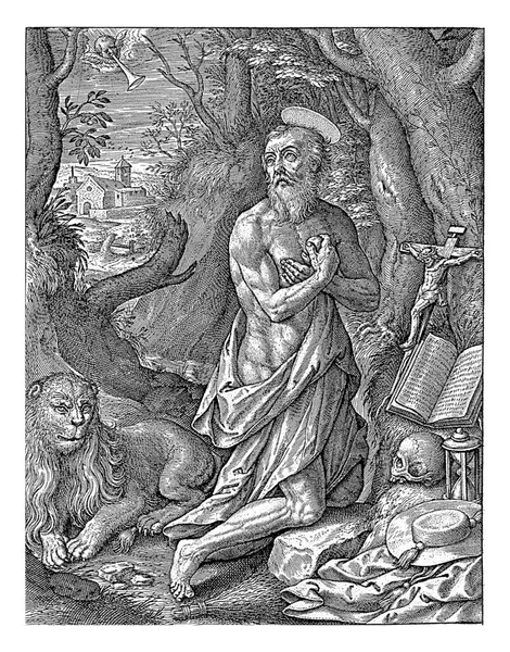 Άγιος Ιερώνυμος Μετανοών Στην Έρημο Ιερώνυμος Wierix 1563 Πριν Από — Φωτογραφία Αρχείου