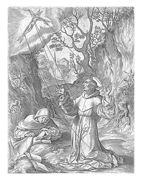 1584年 阿西西的方济各在阿尔韦那山逗留期间 接受了基督的耻辱 希罗尼默斯 维鲁瓦 Hieronymus Wierix — 图库照片
