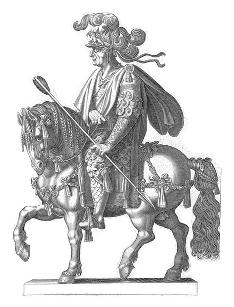 加尔巴皇帝骑着马 用一只手拿着缰绳 另一只手拿着矛头 — 图库照片