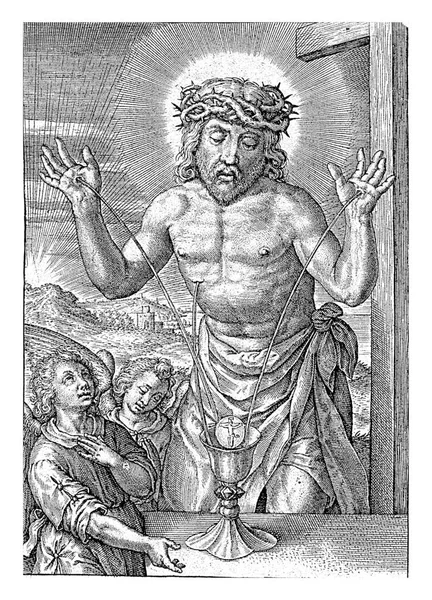 예수의 상처에서 나온다 히에로니무스 Hierononus Wierix 1563 1619 그리스도는 십자가 — 스톡 사진