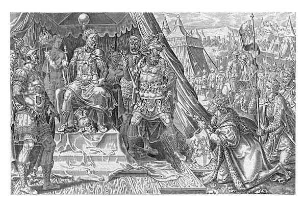 Время Венло 1543 Герцог Желре Вильгельм Преклонил Колени Перед Троном — стоковое фото