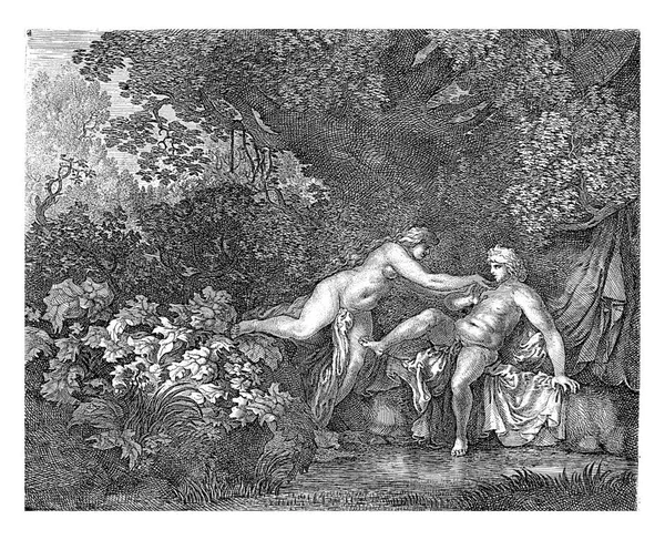 Salmacis Reaches Hermaphroditus Who Tries Fend Her — Stock Photo, Image