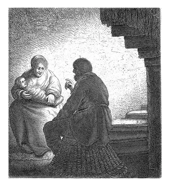 Kollarında Fırında Bir Bebekle Bir Kadın Bir Adam Sarmal Merdivenin — Stok fotoğraf