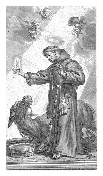 Der Heilige Antonius Von Padua Vollbringt Ein Wunder Mit Einem — Stockfoto