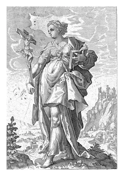 Олицетворение Веры Женская Фигура Распятием Библией — стоковое фото