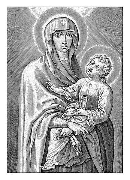 마리아 예수의 히에로니무스 Hierononus Wierix 1563 1600 베일에 마리아는 예수의 — 스톡 사진