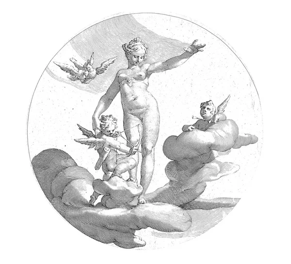 Wolkendek Met Venus Amor Amor Wil Een Pijl Afschieten Naast — Stockfoto