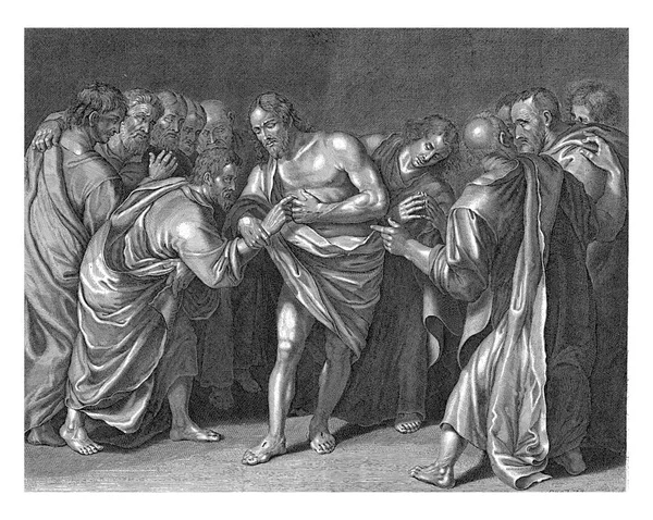 Христос Показує Томасу Свої Рани Після Розп Яття Присутності Інших — стокове фото
