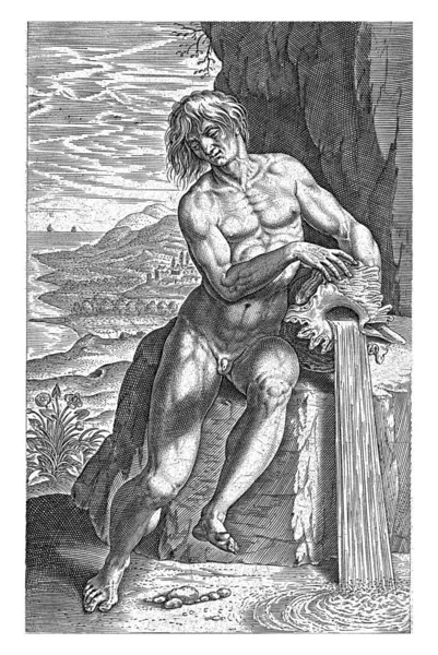 川の神リゲリス フィリップス 1586年石のブロックに座っていた川の神リゲリス ロワール 彼の手に貝が — ストック写真