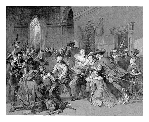 1582年3月18日 乔雷吉对威廉一世亲王的袭击 Johann Wilhelm Kaiser 1853年3月18日 1582年3月18日Jean Jauregui在安特卫普对威廉王子的袭击 — 图库照片