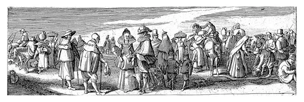 Elegant Couple Two Pilgrims Foreground Jan Van Velde 1603 1652 — стоковое фото