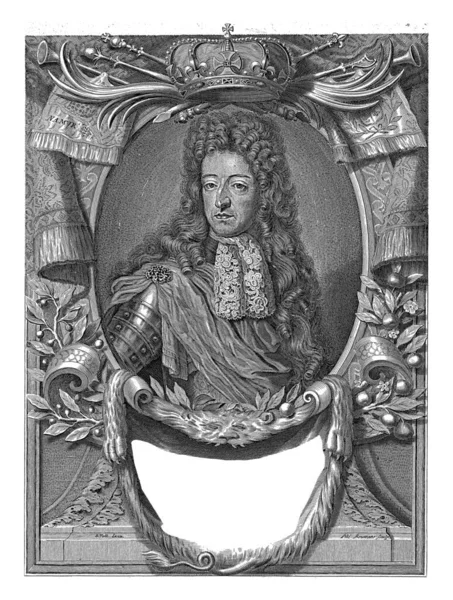 ウィリアム3世の肖像 オレンジの王子 フィリップバート ブッツ 1702 1726楕円形のウィリアム3世の肖像画 オレンジの枝を含むいくつかの寓意的なオブジェクトに囲まれて — ストック写真